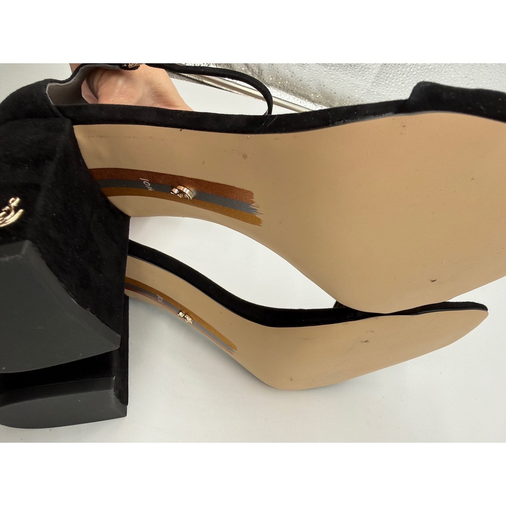 Sam Edelman Daniella Sandals New Womens 10.5 Black Suede Block Heel Ankle - Picture 6 of 8